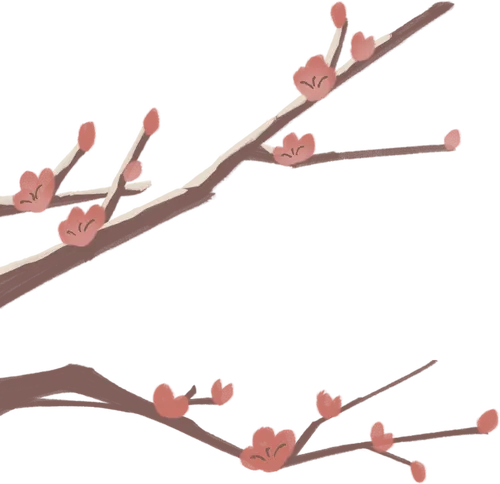 粉红花朵点缀树枝春日图