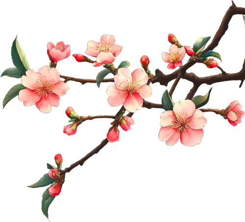 "春日绽放：樱花与绿叶的交响"