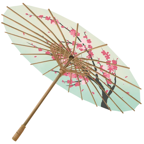 樱花图案竹骨雨伞展示图